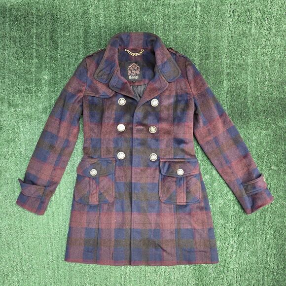 Vintage Coogi Women's Plaid Wool Blend Coat Jacket Size Small Pea Coat Y2K - Picture 2 of 11